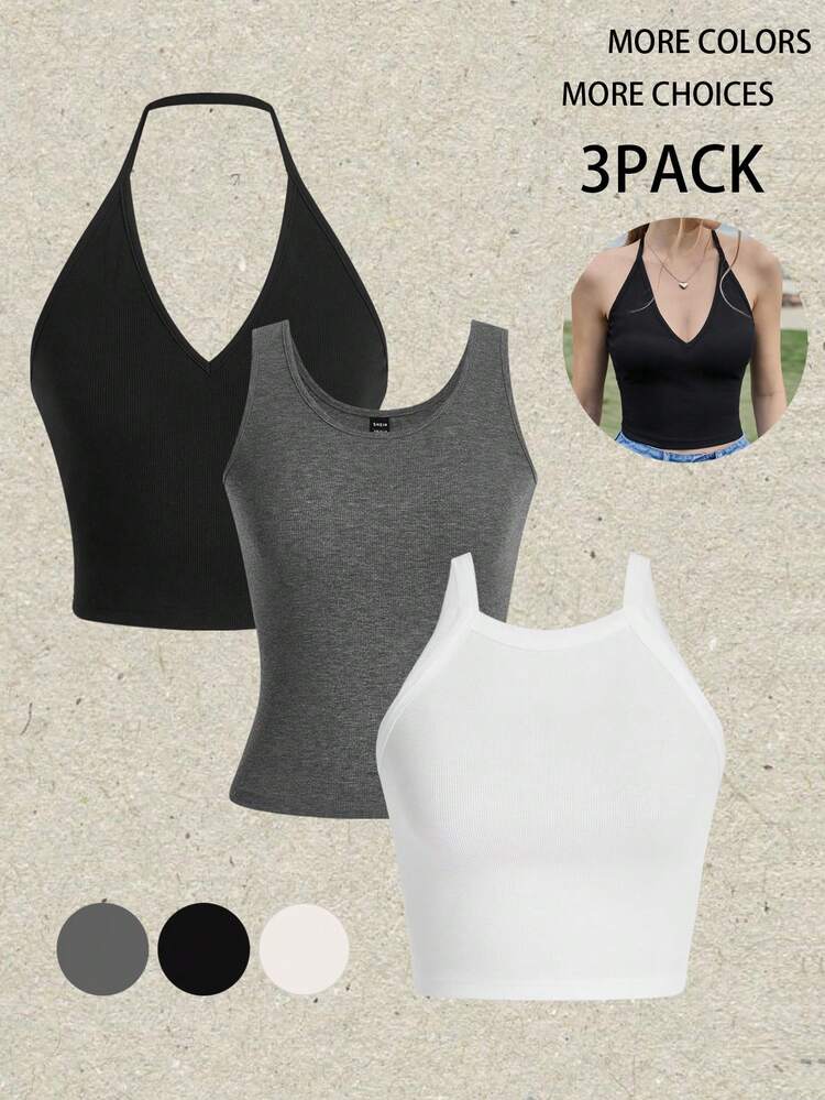 Multicolored Knit Women's Camisole Tank Top Set