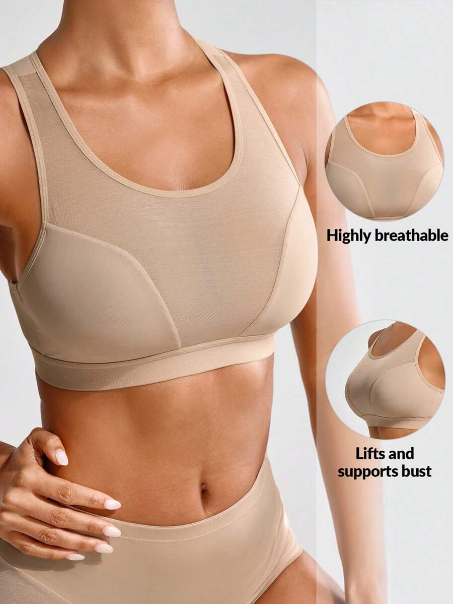 SHAPORA Women's Sheer Mesh Contrast Shapewear Top - Khaki - View 1