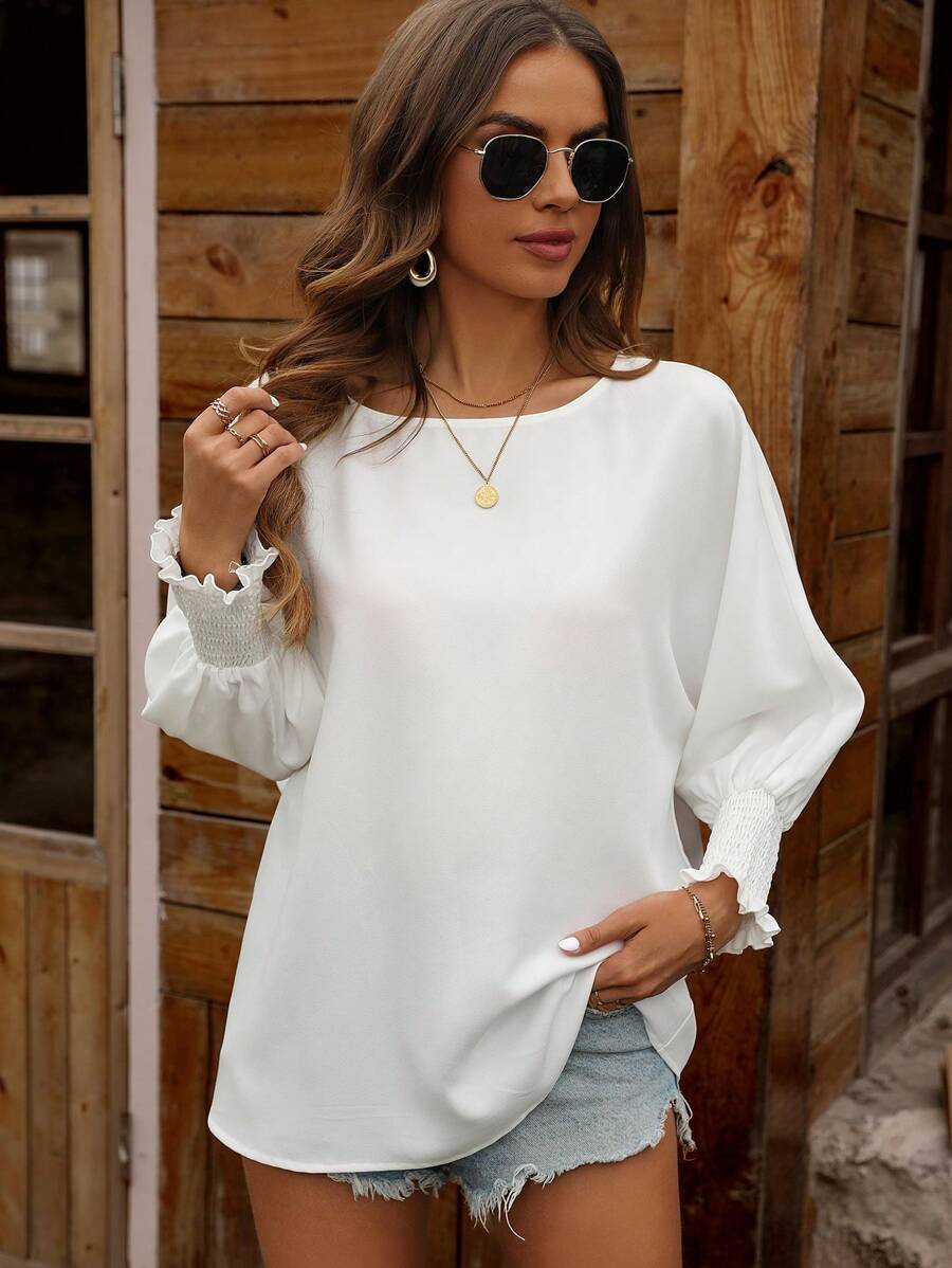 SHEIN LUNE Spring/Summer White Loose Fit Mid-Length Sleeve Women's Shirting Blouse Top For Workwear - White - View 1