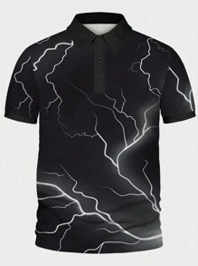 Manfinity LEGND Men's Plus Size Lightning Printed Short Sleeve Polo Shirt