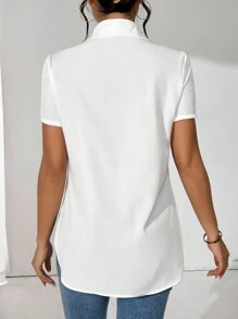 SHEIN LUNE 女士翻领短袖衬衫、短袖上衣