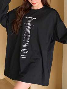 DAZY Women's Long Sleeve Round Neck Printed T-Shirt With Slogan,Fall Clothes,Back To School Clothes Graphic Tee - Black - View 5