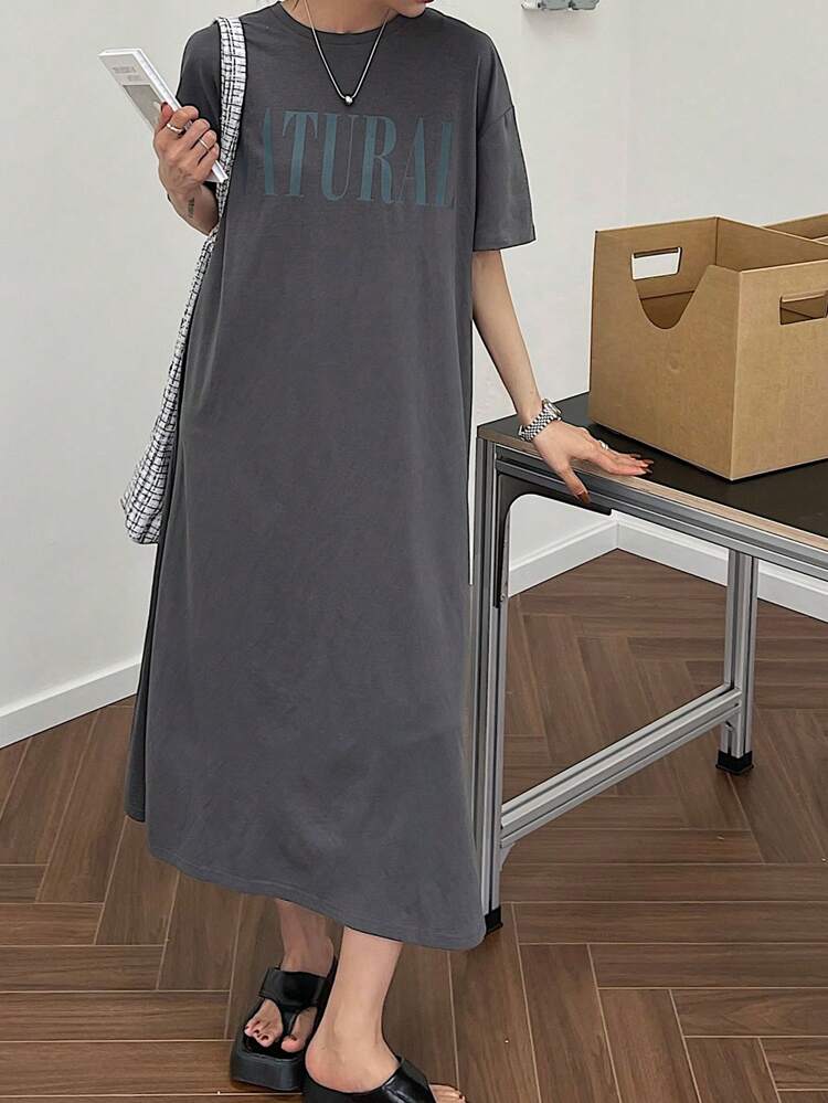 Women's Letter Print Short Sleeve Dress Sundress,Casual Women Dresses