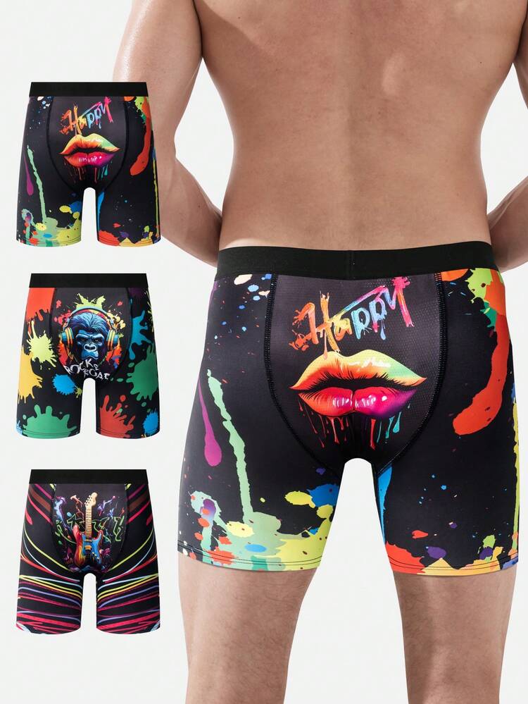 Men's 3d Digital Print Boxer Briefs (3 Pieces Set)
