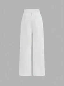 SHEIN MOD Ladies' Plain Double Waistband Pleated Pants - White - View 2