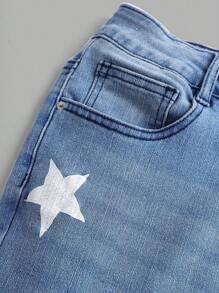 SHEIN Ensemble deux pièces t-shirt et jean évasé pour adolescentes avec motif étoilé et blocs de couleur