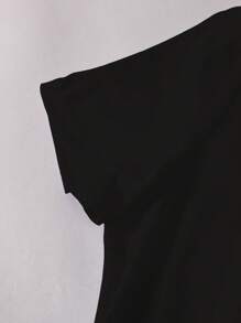 INAWLY Women's Round Neck Letter Printed Short Sleeve T-Shirt Graphic Tees Women Tops - Black - View 3