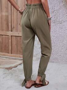 Breezaya Pantalones De Mujer Con Cintura Alta Abotonada Con Puños - Verde - Ver 2
