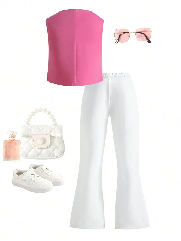 Teen Girl Sweet & Casual Noble Style Vest And Patchwork Slit Pants Two Piece Set