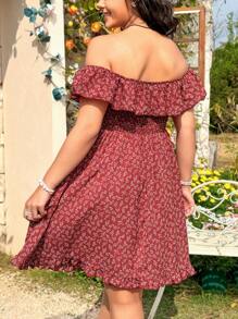 Dreamara Plus Size Off Shoulder Ditsy Floral Ruffle Hem Dress - Multicolor - View 2