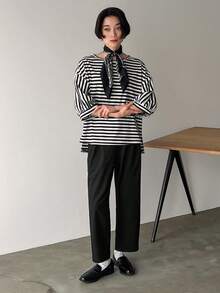 FRIFUL 女款純色百摺褲 - 黑色 - 查看 2