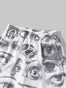 Manfinity Roghcode Men's Eye Print Drop Shoulder Shirt Set - White - View 5