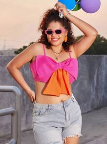 SHEIN Clasi Camiseta Sin Mangas De Talla Grande Para Mujer Con Diseño De Lazo Y Color De Contraste - Multicolor - Ver 4
