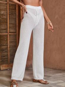SHEIN Swim Women's Waist Tie Duster Coat And Pants Set Summer