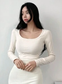 DAZY T-shirt À Manches Longues Et Col Rond - Beige - Voir 2