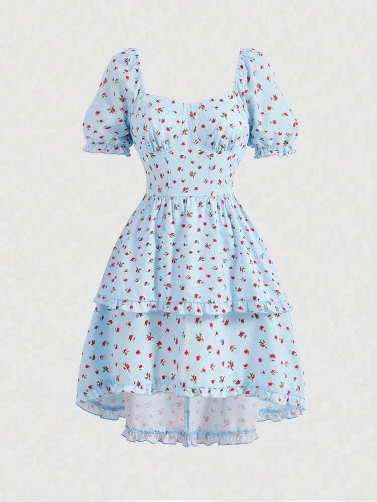 Ditsy Floral Print Ruffle Hem Sundress
