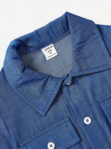 SHEIN 年輕男孩翻領口袋短袖襯衫和貨物長褲套裝2入組 - 彩色 - 查看 4