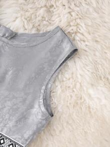 SHEIN 2pcs/Set Tween Girls' Geometric Patchwork Open Front Jacket And Sleeveless Dress - Baby Blue - View 5