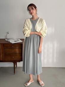 FRIFUL Ladies' Textured Blouse,Ruffle Long Sleeve Top - White - View 2