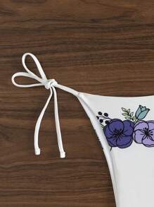 SHEIN Swim Summer Beach Print Low Waist Sexy Bikini Bottoms - Multicolor - View 3