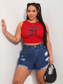 SHEIN EZwear Short En Jean Déchiré Effiloché Grande Taille Pour Femme