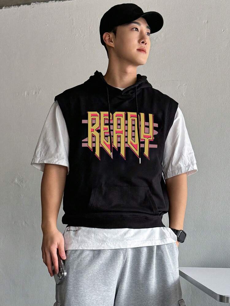 Men's Summer Hooded Sweatshirt With Letter Print,Fall Clothes