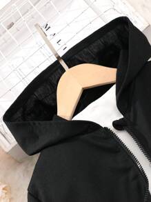 Sparklyn Tween Girl Star Embroidery Zip-Up Hoodie And Pants Fall Winter Set - Black - View 3