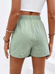 SHEIN Frenchy Của phụ nữ Màu thuần Xoắn Nút Viền bất đối xứng Váy quần - màu xanh lá - Xem 2