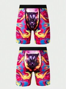 Men's 3d Animal Printed Boxer Briefs (3pcs/Set) - Multicolor - View 4