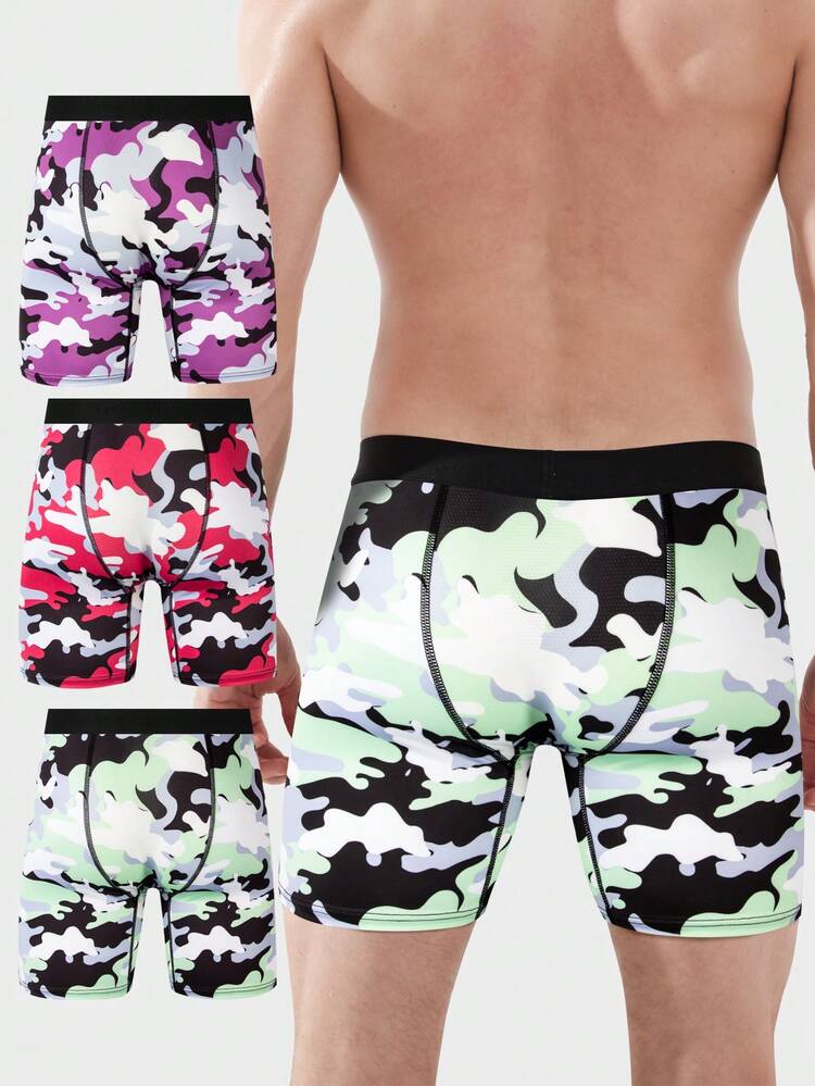 Men's Camouflage Print Boxer Briefs 3pcs/Pack