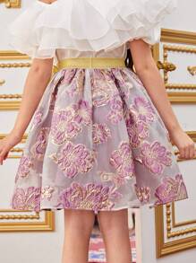 少女休閒彈性高腰蕾絲織物裙 - 紫色 - 查看 2