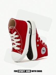 JNSQ Chaussures de canevas rouges polyvalentes et classiques de mode pour enfants, convenant pour la rentrée scolaire