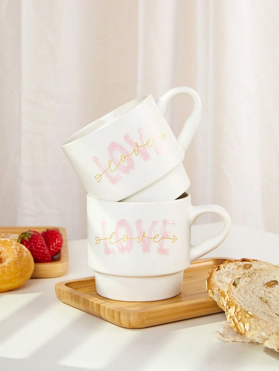 SHEIN Basic living 手工製陶馬克杯，陶質白色咖啡杯，設計充滿愛意，適合飲用飲料、果汁、茶、咖啡，配有提手，完美的1個杯子 - 白色 - 查看 1