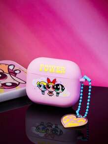 THE POWERPUFF GIRLS X SHEIN Hộp đựng tai nghe họa tiết hoa, bong bóng, hoa mao lương màu hồng, quà tặng - Hồng - Xem 2