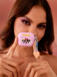 THE POWERPUFF GIRLS X SHEIN Hộp đựng tai nghe họa tiết hoa, bong bóng, hoa mao lương màu hồng, quà tặng - Hồng - Xem 6