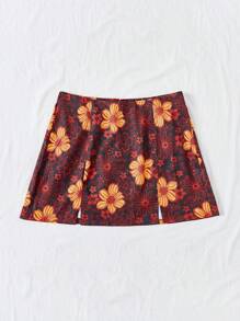 Dreamara Plus Size Women's Floral Printed High Split Skirt