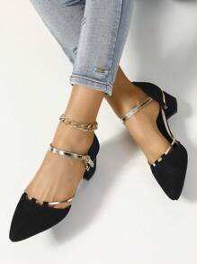 Bombas de salto alto fechadas para mulheres no outono/inverno, elegantes, confortáveis, sola macia, sandália preta de verão, design vazado, sapato de trabalho antiderrapante, Dia dos Namorados