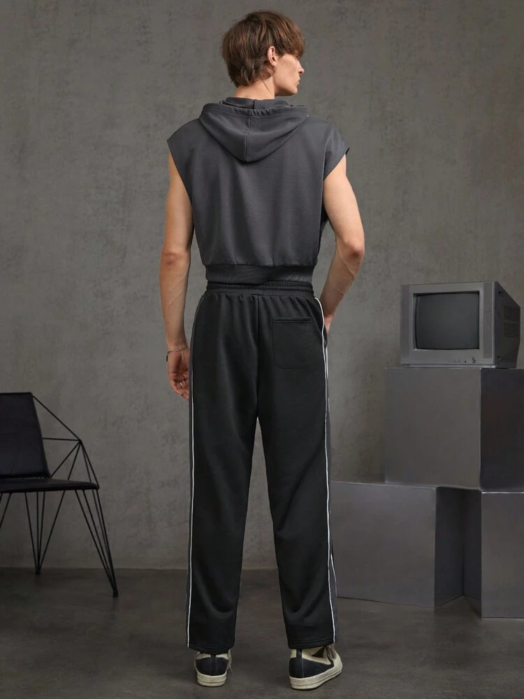 2pcs Men's Hooded Drawstring Sweatshirt With Hat & Pants Set, Suitable For Daily Wear During Autumn And Winter Season