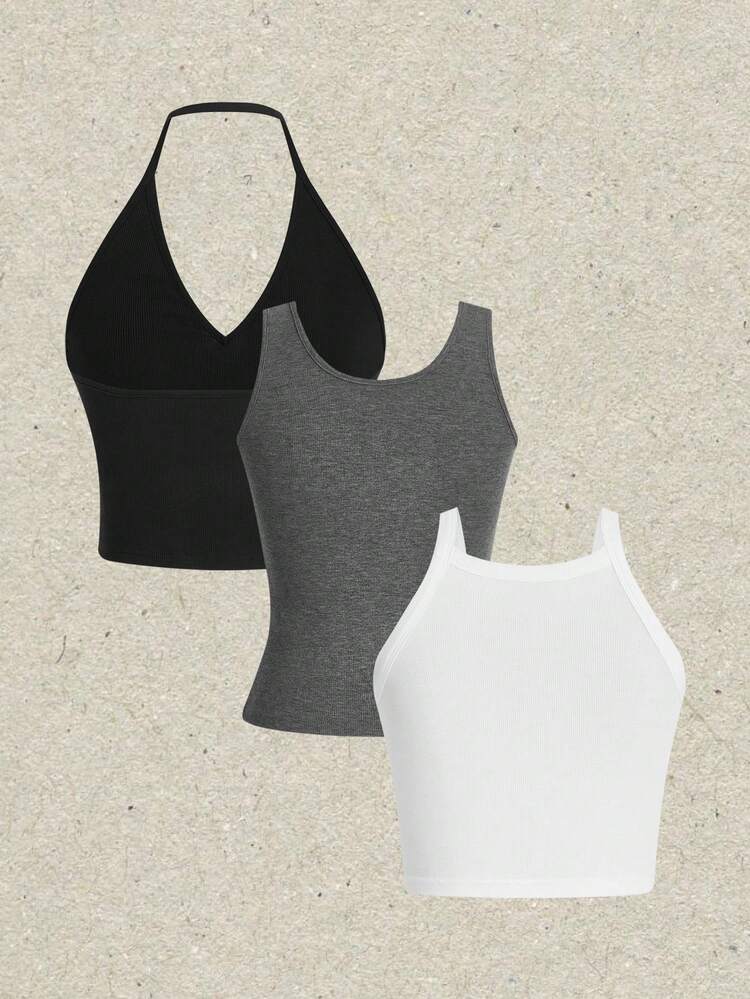 Multicolored Knit Women's Camisole Tank Top Set