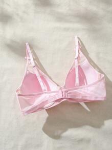 SHEIN Ladies' Romantic Heart Embroidery Mesh Contrast Bowknot Design Fashionable Bra Lingerie - Pink - View 4