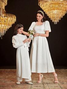 Modelyn Women's Square Neck Short Puff Sleeve Dress - White - View 5