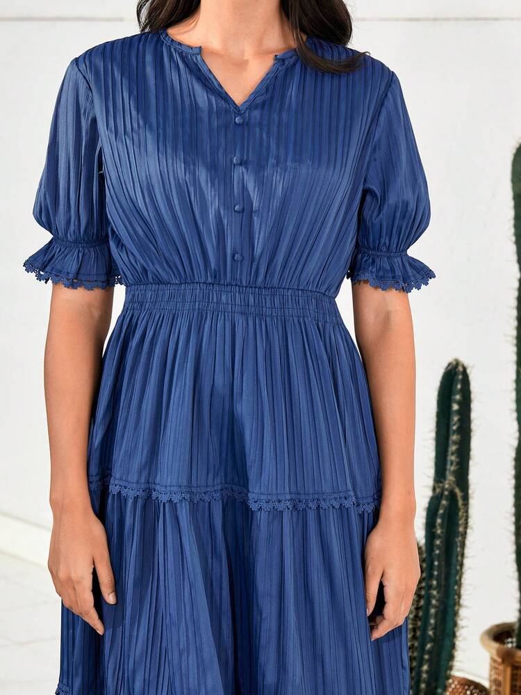 Women'S V-Neck Short Sleeve Notched Hem Dress