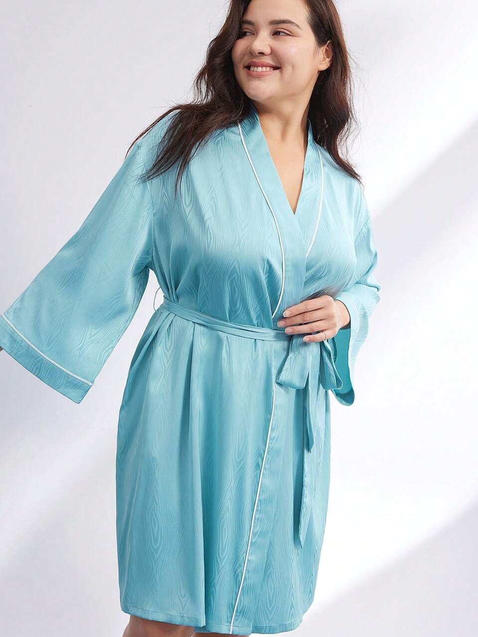 Women Plus Textured Satin-Jacquard Short Robe & Sleep Mask