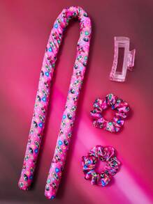 THE POWERPUFF GIRLS X SHEIN 4pcs Cartoon Printed No Heat Hair Curling Tool Set