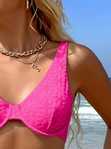 Swim Vcay Women's Solid Color Bikini Set With Specialty Material And Steel Support For Summer Beachwear - Hot Pink - View 3