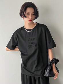 FRIFUL 女士标语印花圆领 T 恤 See The Good - 黑色 - 查看 3