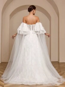 SHEIN Belle 亮片裝飾高開叉婚紗禮服 - 白色 - 查看 3