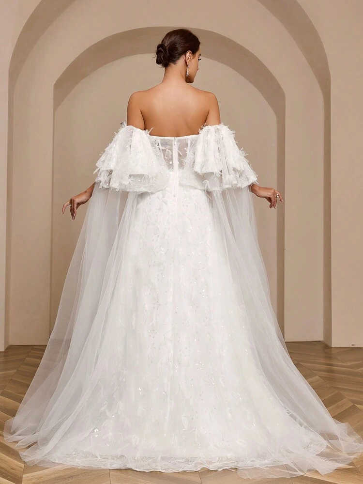 Sequined Decoration High Slit Hem Wedding Dress