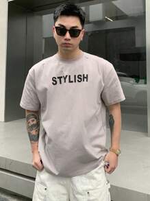 DAZY Men's Summer Tee With Letter Print - Grey - View 7