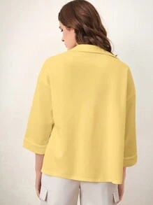 Mulvari Women's Patch Detail Drop Shoulder Blouse DEEP FEELINGS LOVE AND HOPE,Three Quarter Sleeve Tops - Yellow - View 5
